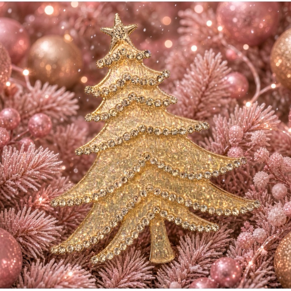 Gold Rhinestone Christmas Tree Accent brooch - Decorative Holiday Accent